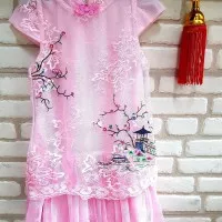 CHEONGSAM DRESS TUTU PREMIUM KOSTUM BAJU IMLEK PINK PUTIH DRESS ANAK