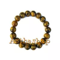 Gelang Mantra Buddha OM MA NI PAD ME HUM Tiger Eye 10 mm