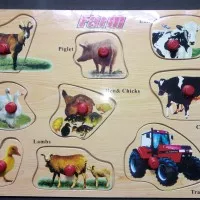 Puzzle Kayu Farm Hewan Satwa Wood Knob Mainan Edukasi Anak