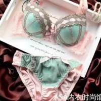 SET BRA CD PANTY BEHA CELANA DALAM PINK CUTE POLKADOT LACE SEXY RENDA