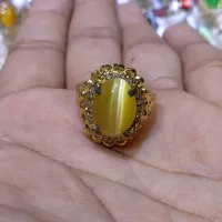 Cincin Wanita Batu Akik Mata Kucing Kuning Yellow Cat Eye Unik