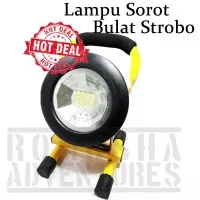Lampu Sorot Bulat Strobo / Flood Light 3 x Batre 18650 Portable Senter