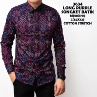 Kemeja Batik Songket Long Purple Slimfit Katun Stretch - Ungu, M