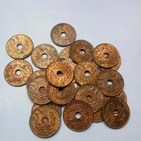 uang kuno koin jaman belanda 1 sen bolong kondisi kincling baru n asli