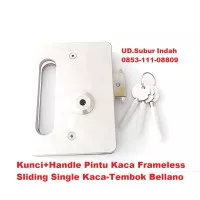 Kunci+Handle Pintu Kaca Frameless Sliding Single Kaca-Tembok Bellano