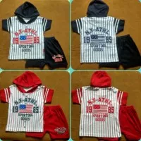 Baju setelan kaos topi anak bayi baseball size L usia 12-18 bulan