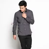 VM Kemeja Formal Polos Panjang Abu Slimfit - Long Slim Shirt dark grey