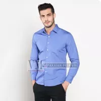 VM Kemeja Formal Polos Panjang Biru Slimfit - Long Slim Shirt Blue