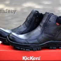 Sepatu Boots Pria Kickers ZX Full Hitam Kulit Asli Safety Ujung Besi