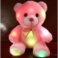 Boneka Bantal Mainan Bentuk Teddy Bear Pink Lampu LED Cantik Keren