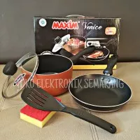 MAXIM VENICE SET WAJAN PANCI PENGGORENGAN TEFLON TUTUP KACA SPATULA