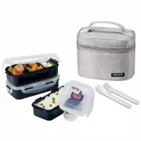 Lock&Lock Lunch Box 3P Set W/Gray Bag & Spoon, Fork Set
