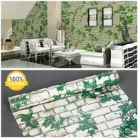 Grosir murah wallpaper sticker dinding motif bata pitih daun hijau