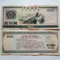 Uang Kuno 100 Yuan CNY China Foreign Exchange Certificate Tahun 1988