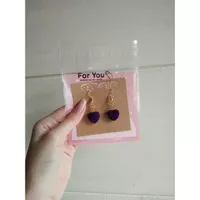 Purple Velvet Valentine Heart Gold Hook Earring/Anting Beludru Hati