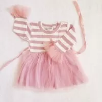 Mini Dress Anak Bayi Babydoll Stripe Pink Tutu Import Murah
