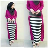 Hijab Monika Jersey Stripe / Set 3in1 Fanta / Busana Muslim Wanita