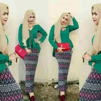 Hijab Peplum Tribal Toska Set 3in1 / Setelan Muslim Wanita Terbaru