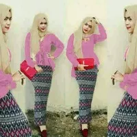 Hijab Pink Peplum Tribal / Set 3in1 / Setelan Wanita Muslim / Baju Set