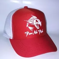 Topi Mancing Fear No Fish Merah Jaring Putih