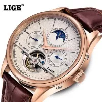 Jam tangan pria LIGE Bisnis Fashion Jam Tangan Mekanik Tahan Air
