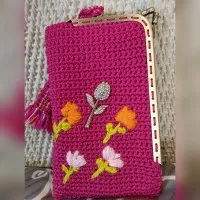 Tas Wanita Rajut Kecil hiasan flower / bunga untuk Hand Phone Handmade