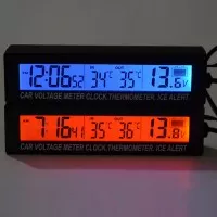 Jam Digital LCD Mobil Thermometer Battery Voltage Monitor Black