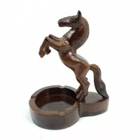 Asbak Rokok Kayu Jati Pahat Model Patung Kuda Berdiri Jingkrak Antik
