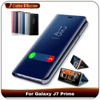 Casing Samsung Galaxy J7 Prime Soft Hard Flip Cover Case Mirror View
