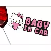 Stiker Mobil Lucu - LOVE HELLO KITTY BABY IN CAR - Vinyl Warna Pink