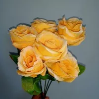 Bunga Artificial Plastik Mawar Kuning Tangkai Hiasan Dekorasi & Weding