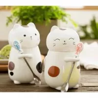 GELAS MUG SUPER CUTE CAT PLUS MOTIF TULANG IKAN/MUG UNIK/CANGKIR LUCU