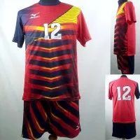 Setelan Baju/Kaos Volley/Volly/Voli Dri-fit Print Mizuno Merah Nomor