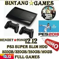 Ps3 Super Slim Asli Sony + Hdd 500gb + 2 Stick Warlles + Full Games