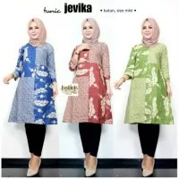 Tunik Jevika Seling Warna Dress Batik Muslim Midi Modern Cantik