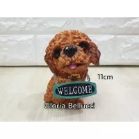 patung pajangan anjing red toy poodle miniatur pudel doggy