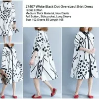27407 White Black Dot Oversized Shirt Dress