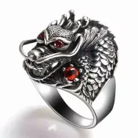 Cincin Titanium Naga kristal merah Pria Knuckle ring Punk Gothic