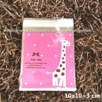 Plastik Kue OPP Fancy Bag Kemasan Cookies Bag Motif Pink Giraffe 10x10