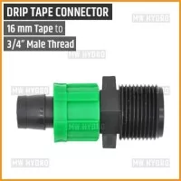 Drip Tape Connector to Male Thread, 16mm x 3/4" (Lock Nut Fitting)