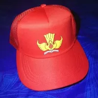 Topi trucker jaring sablon logo SD logo Tut Wuri Handayani logo garuda