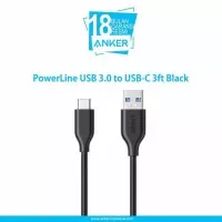 Anker PowerLine USB 3.0 to USB-C 3ft Black [A8163011]