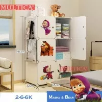 Multica Lemari Baby Pakaian Baju Rak Plastik Kotak Masha & Bear 2-6-6K