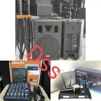 paket sound system speaker baretone & mixer ashley & mic wireless