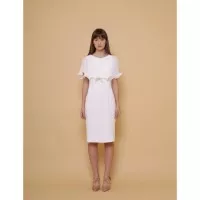Lotus Pleat Cape Dress in White Plisket Pesta Wanita - XS