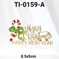 TI-0159-A Cake Topper Tulisan Natal Merry Christmas Candy Cane Emas