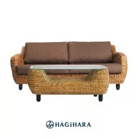 (Promo Hagihara) Set Sofa 3 Dudukan & Meja Kaca Eceng Gondok