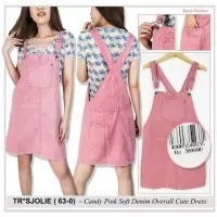 Candy Pink Soft Denim Overall Cute Dress Tr*s jolie Solid by M*nimal