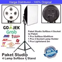 Paket Studio Foto Light Stand 2M+ 4 Socket E27 + Softbox 60x60