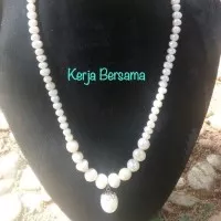 kalung mutiara asli air tawar putih tulang liontin kerang